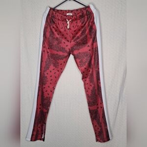 Stylish Red Patterned Joggers with White Accents